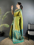 Joban Fashion Pista Green Intricate Motifs Soft Silk Banarasi Saree | Grocsy