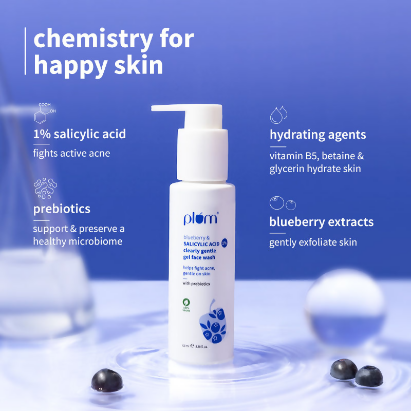 Plum Blueberry & Salicylic Acid 1% Clearly Gentle Gel Face Wash | Grocsy
