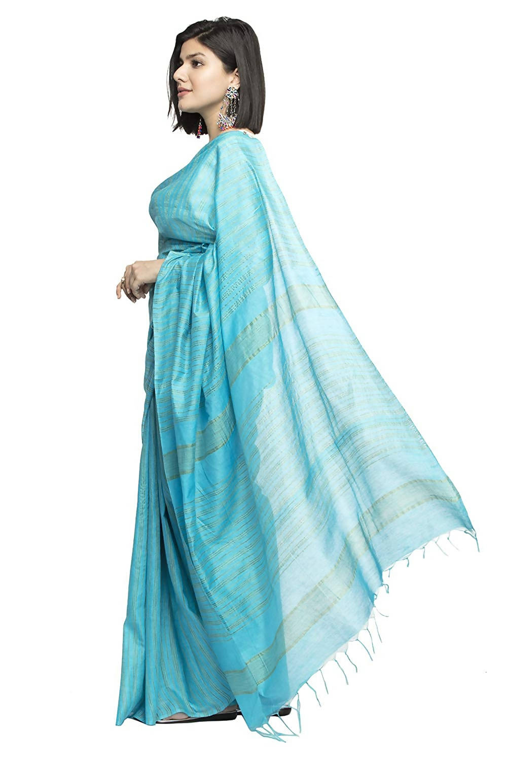 Mominos Fashion Firozi Color Bhagalpuri Saree | Grocsy