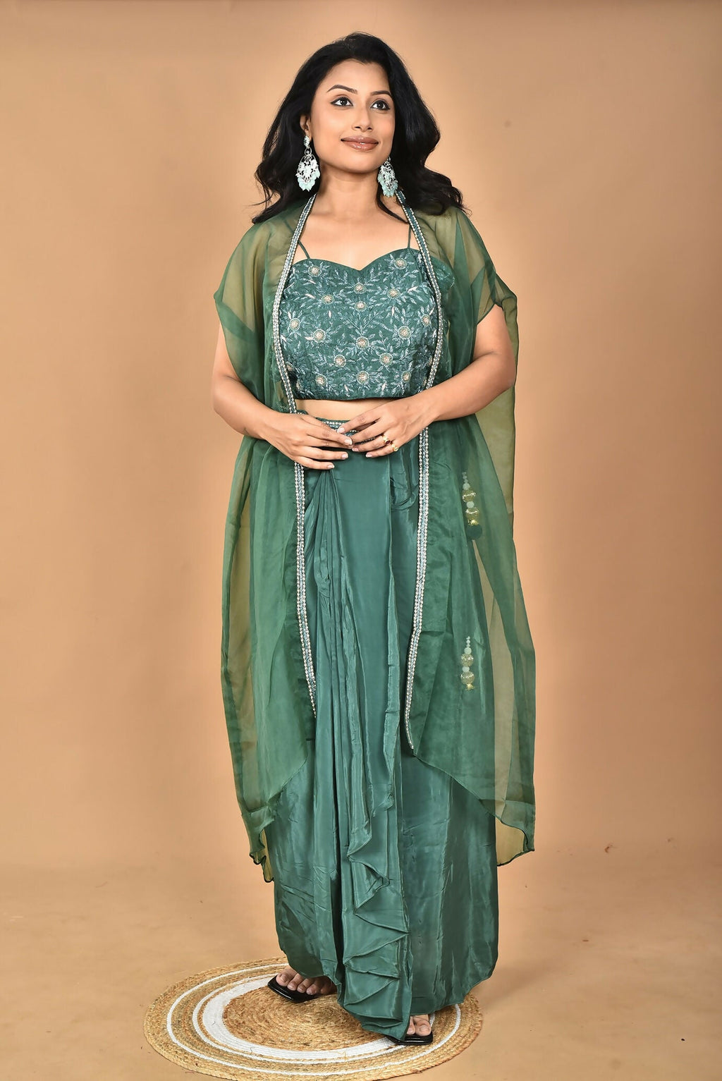 Morchari Women Hand Embroidery Crop Top-Green | Grocsy
