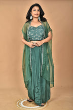 Morchari Women Hand Embroidery Crop Top-Green | Grocsy