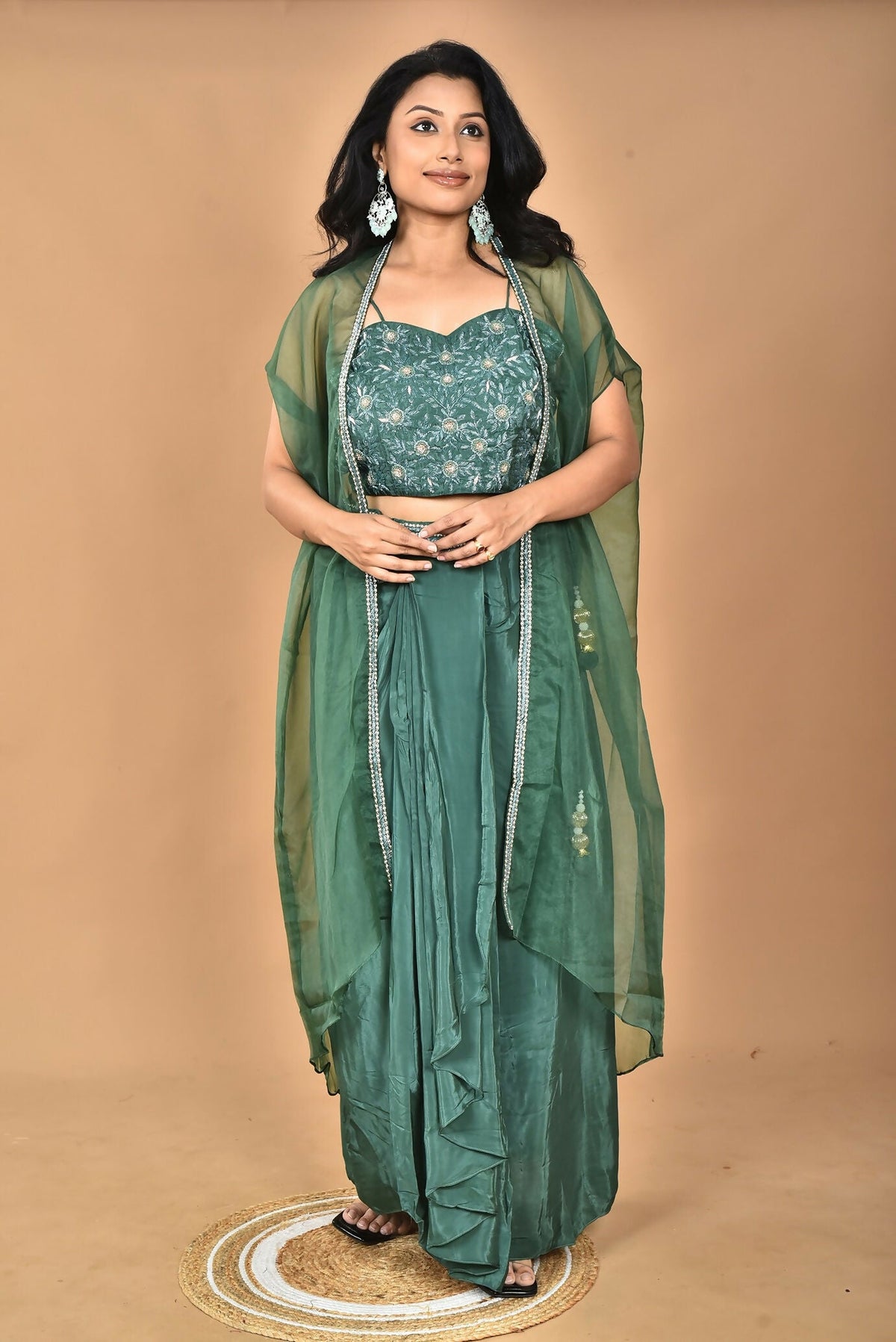 Morchari Women Hand Embroidery Crop Top-Green | Grocsy