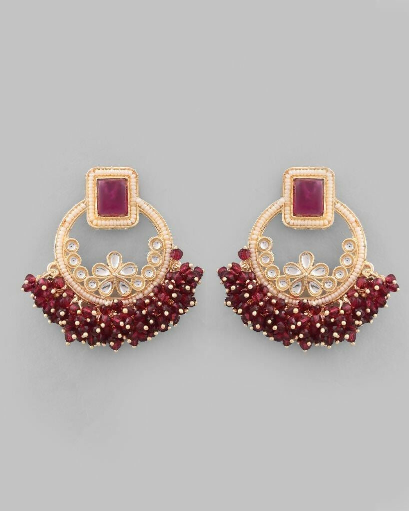 VOJ Gold-Polished Purple Stone Studded Earrings