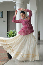 Teeya Creation Wine And White Colour Cotton Printed Navratri Lehenga Choli | Grocsy