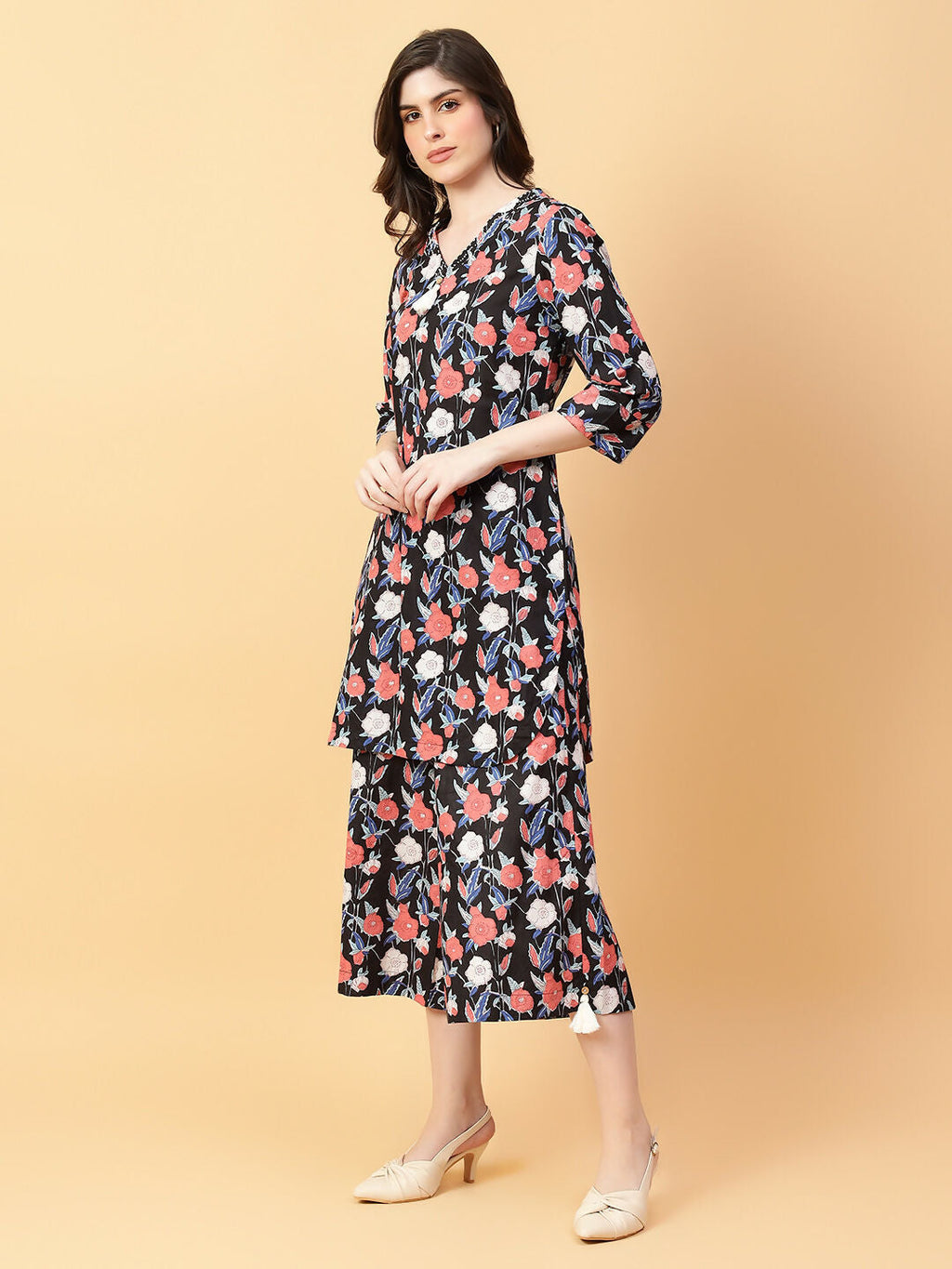 Joban Fashion Black Cotton Printed & Hand Work Co-ord Set | Grocsy