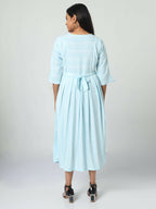 Manet Three Fourth Maternity Dress Striped With Concealed Zipper Nursing Access - Light Blue | Grocsy