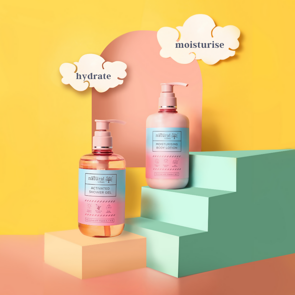 Natural Vibes Glow & Moisturising Bath and Body Regime with Shower Gel Body Wash & Lotion | Grocsy