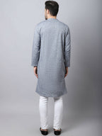 Even Apparels Grey Pure Cotton Sherwani Men's Kurta With Asymetrical Cut | Grocsy