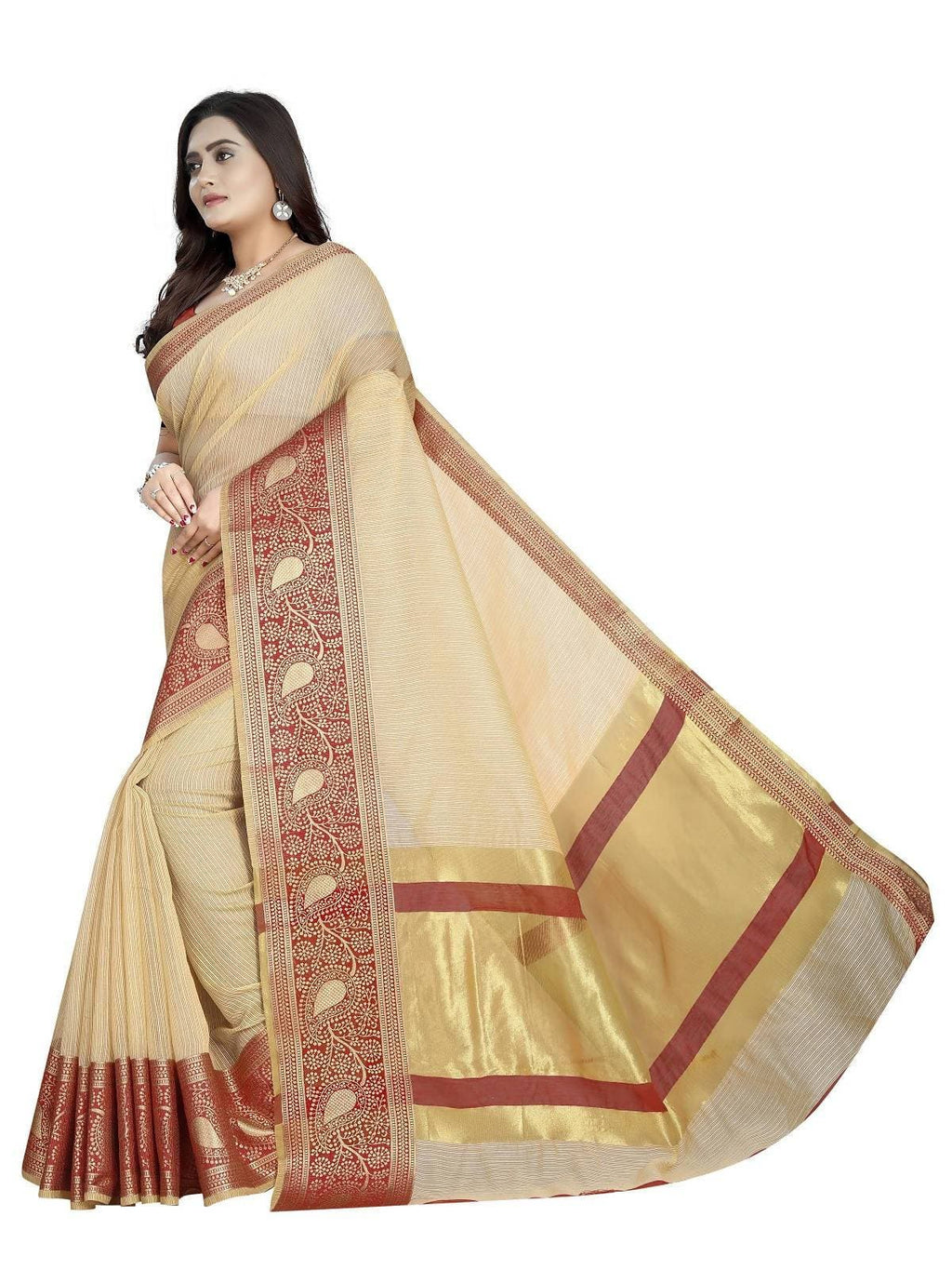 Vamika Banarasi Jaquard Cream Weaving Saree | Grocsy