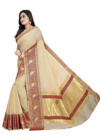 Vamika Banarasi Jaquard Cream Weaving Saree | Grocsy