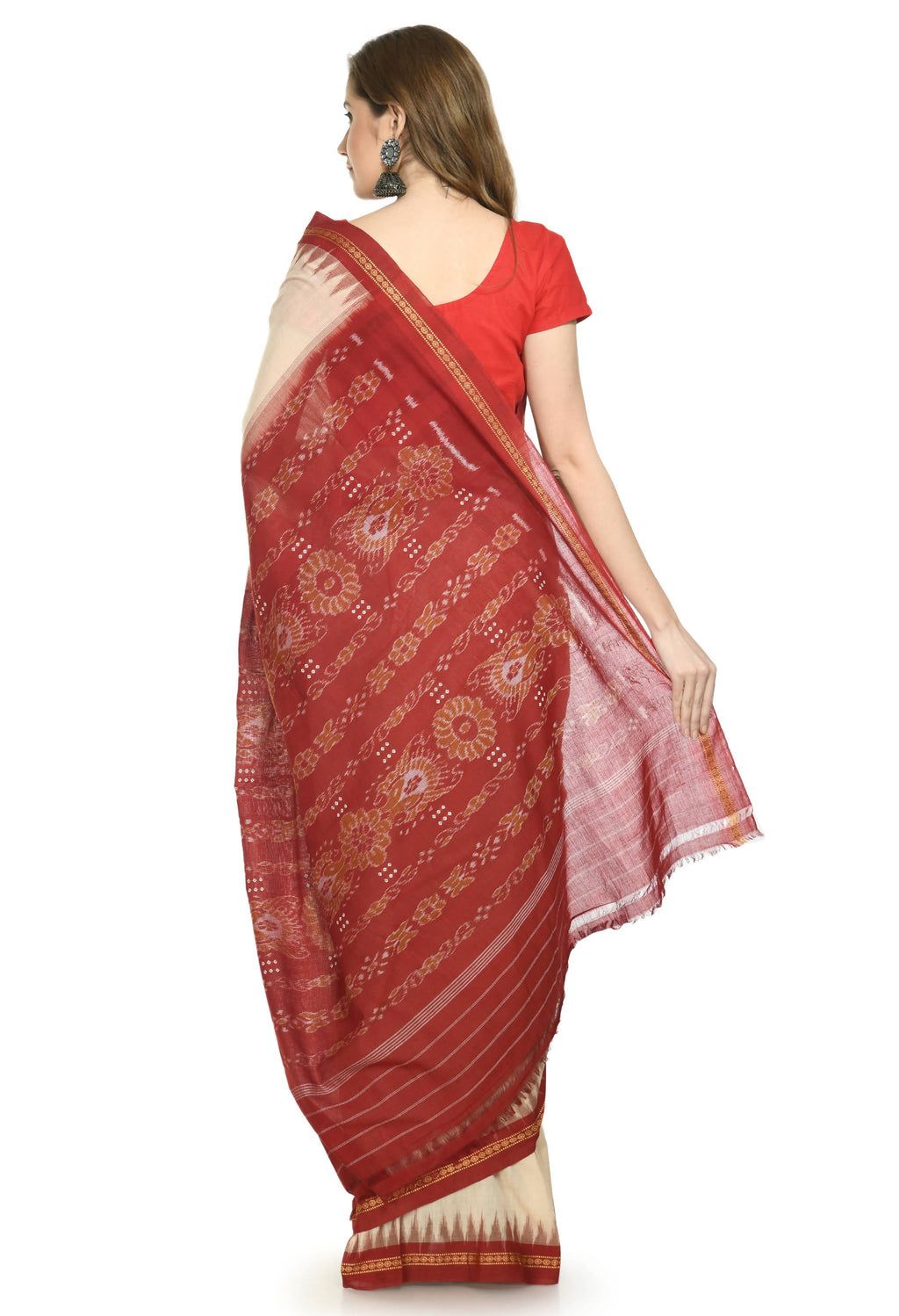 Vamika Sambalpuri Ikat Cotton Special Buti Tasrite & Maroon Saree | Grocsy