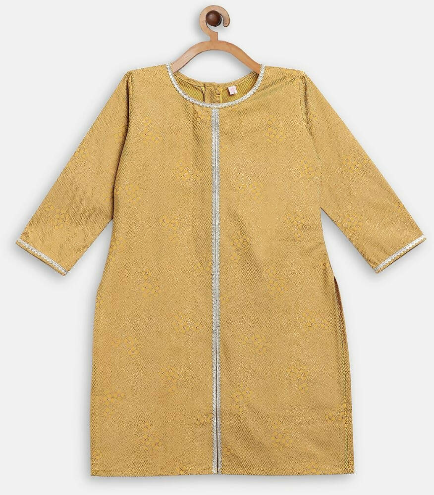 Ahalyaa Mustard Crepe Straight Kids Kurta Palazzo Set For Girls | Grocsy