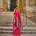 Rani Handloom Khaddi Silk Saree With Contrast Pallu & Blouse - Rajtex Khwaab Silk | Grocsy