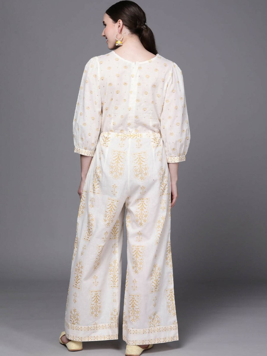 Ahalyaa Off White Printed Basic Jumpsuit | Grocsy