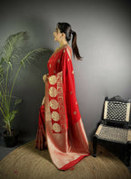 Joban Fashion Red Banarasi Soft Lichi Silk Paisley Saree | Grocsy