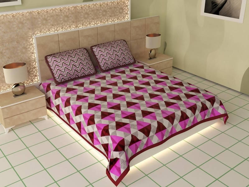 Vamika Printed Cotton Multicolor Bedsheet With Pillow Covers (LEOC_4_PINK) | Grocsy