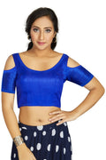 Aastha Fashion Women's Blue Art Silk Cold Shoulder Sleeve Readymade Blouse | Grocsy