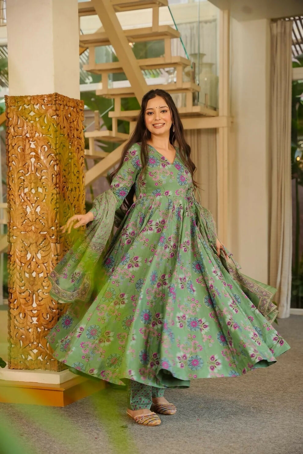 Aayaa Designer Cotton Silk Suit - Light Green | Grocsy