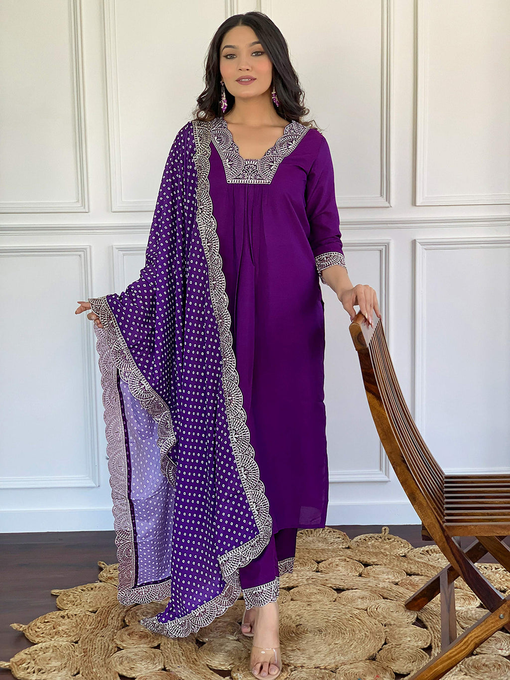 Partywear Designer ViscoseWine Stitched Suit With Dupatta - Tanisha | Grocsy