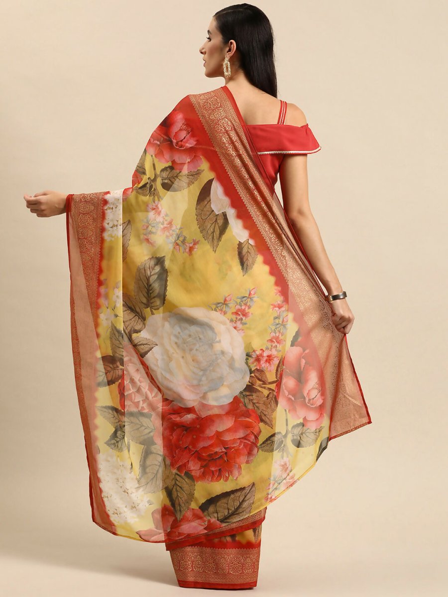 Ahalyaa Women's Traditional Semi Stitch Saree - Yellow | Grocsy