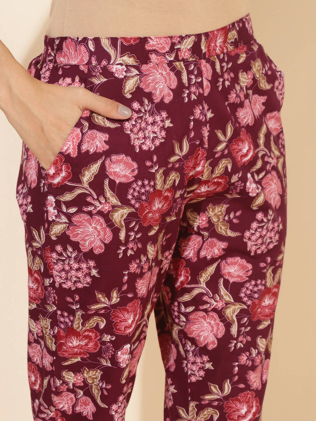 Janasya Women's Purple Cotton Floral Printed Casual Straight Kurta Set | Grocsy