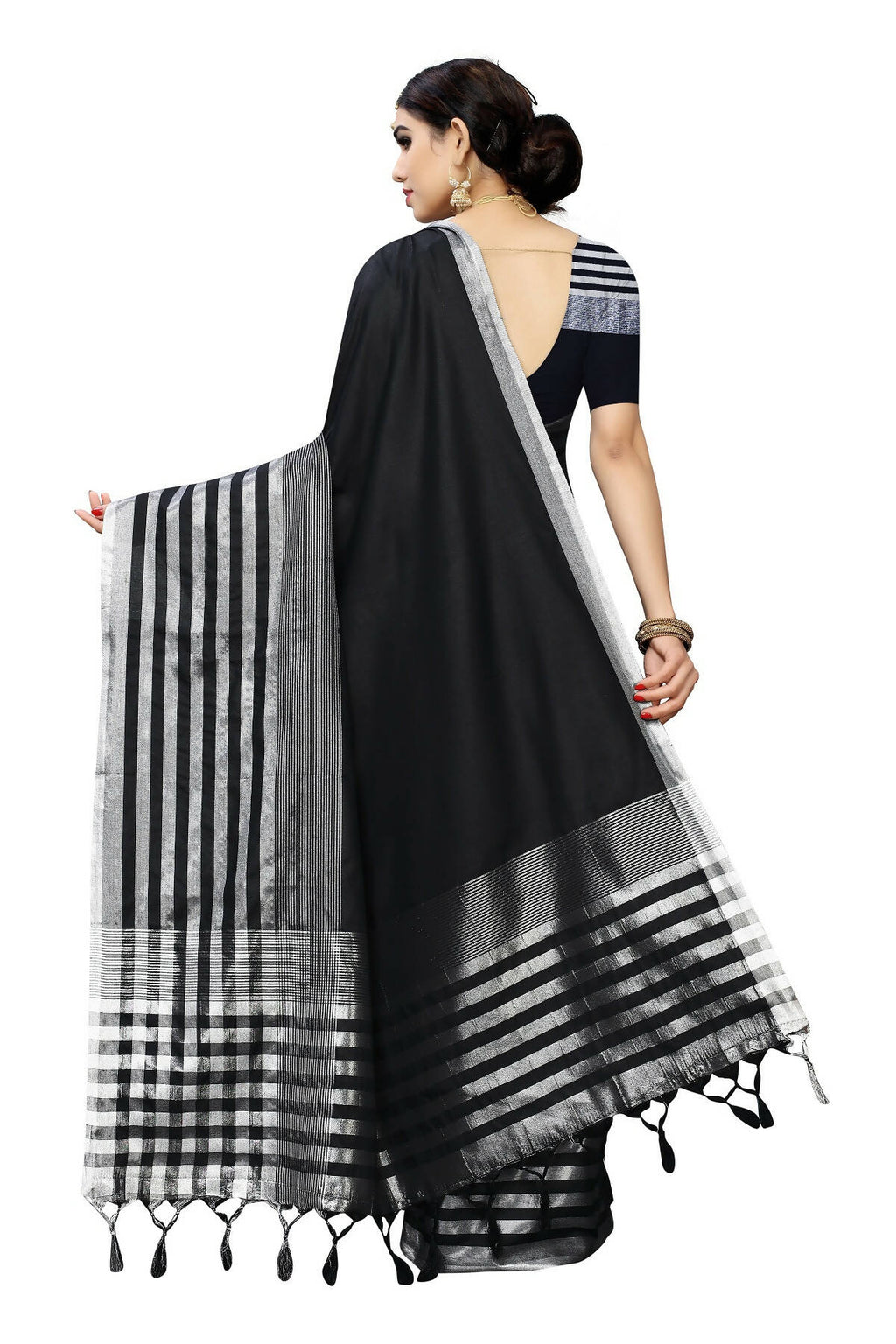 Vamika Black Cotton Silk Weaving Saree (Twitter Black) | Grocsy