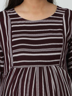 Manet Three Fourth Maternity Dress Striped With Concealed Zipper Nursing Access - Brown | Grocsy