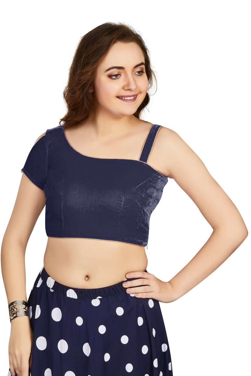 Aastha Fashion Women's Women's Navy Blue Velvet Solid Readymade Blouse | Grocsy