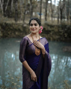 DEIANA'S Beautiful Designer Golden zari Soft Lichi Silk Saree - Navy Blue | Grocsy
