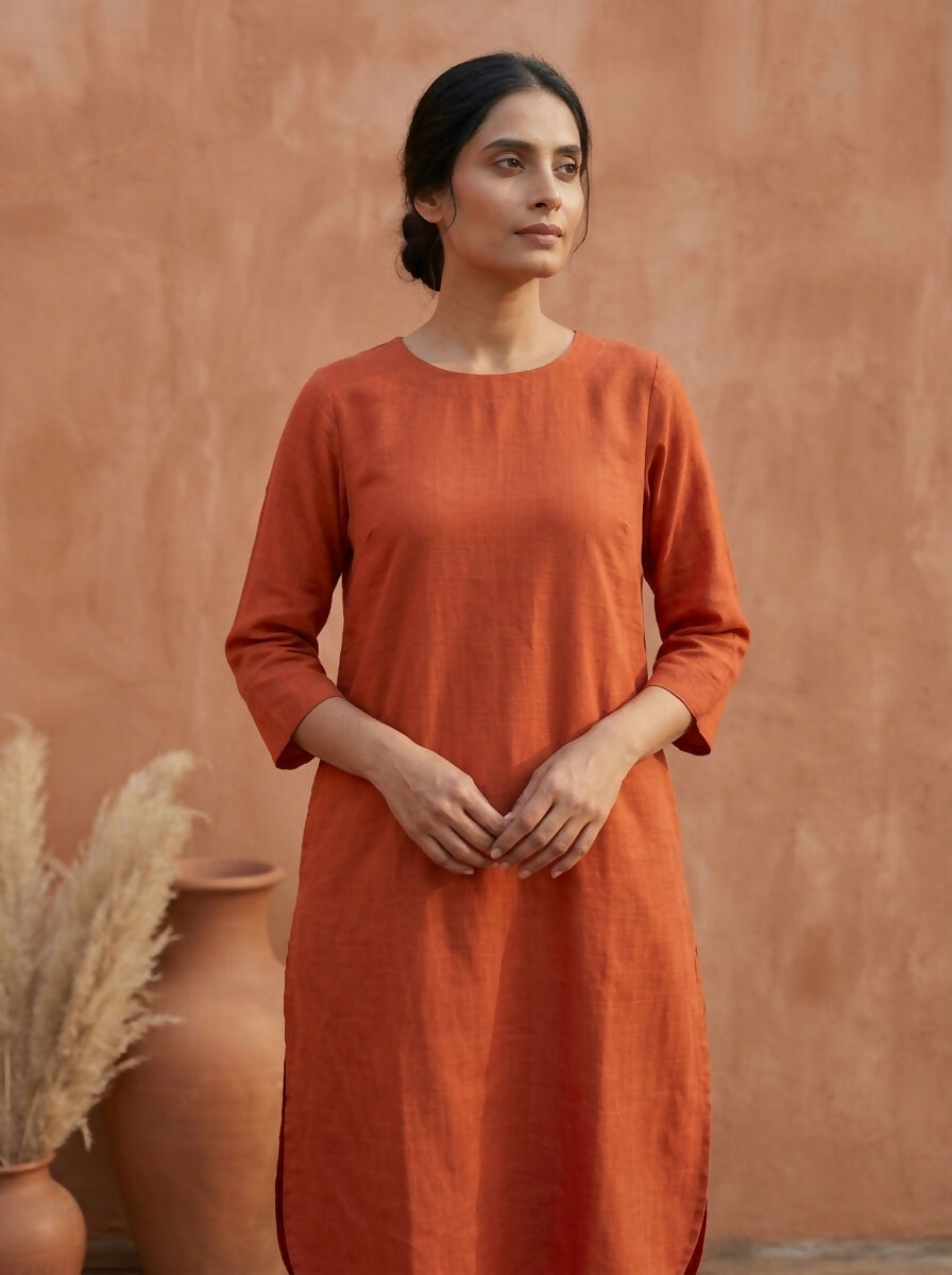 Gharana India Aira Rust Orange Cotton Co-ord Set | Grocsy