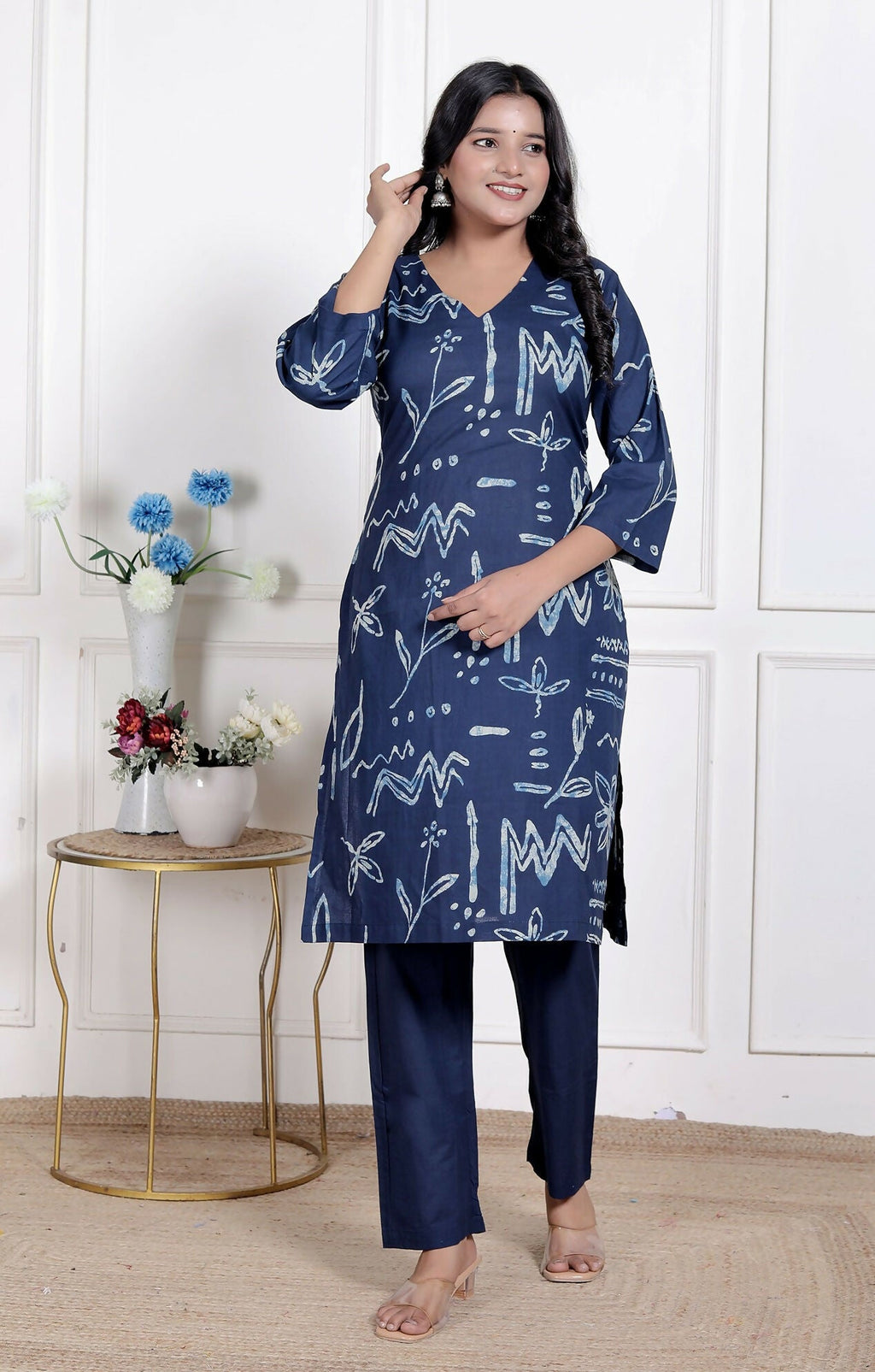 Miravan Womens Abstract Blue Printed Cotton Blue Co-Ord Set | Grocsy