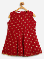 Ahalyaa Maroon Georgette Gold Foil Print Kids Peplum style Kurta Sharara Set With Dupatta For Girls | Grocsy