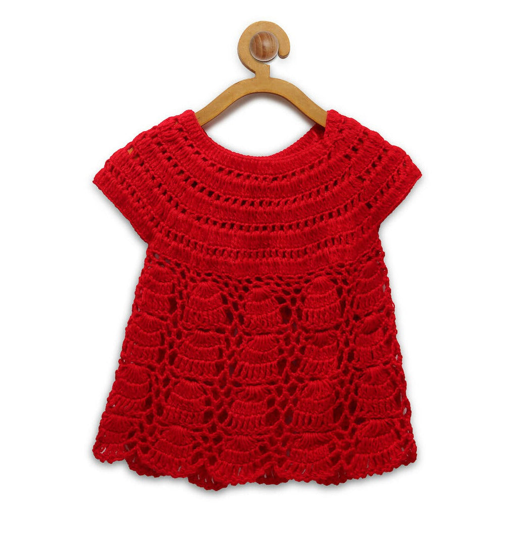 ChutPut Hand knitted Crochet Red Wedding Wool Dress For Baby Girls | Grocsy