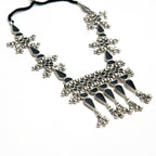 Mominos Fashion Johar Kamal Oxidised Silver-Plated Meenakari Long Necklace Set