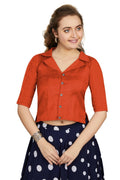 Aastha Fashion Women's Women's Orange Art Silk Button Readymade Blouse | Grocsy