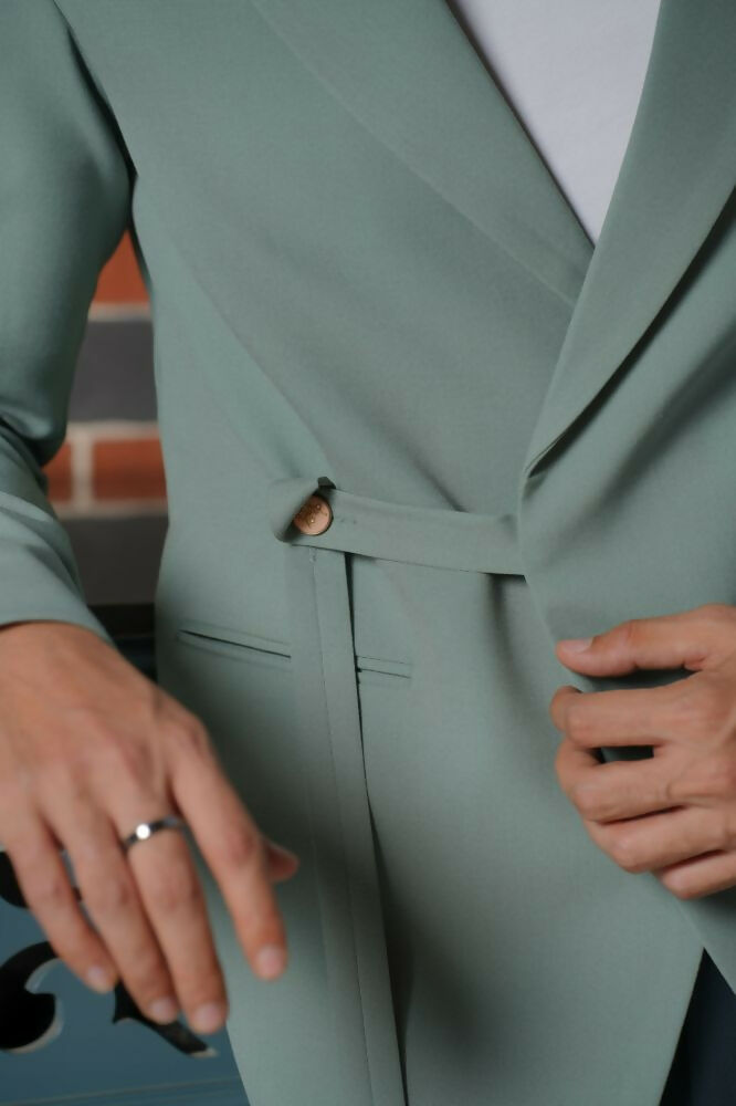 Soft Gray Asymmetric Blazer Set by Hilo Design | Grocsy