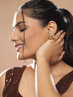 Gold-Toned White Kundan Square Shaped Gold-Polished Studs Earrings - Ruby Raang | Grocsy