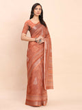Shree Shyam Fashion Linen Cotton Rust Saree | Grocsy