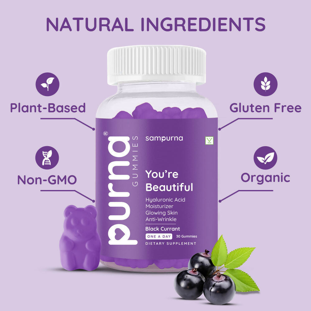 Purna Sampurna You're Beautiful Hyaluronic Acid Gummies - Black Currant | Grocsy