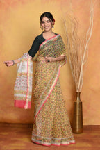 Very Much Indian Pure Kota Cotton Handblock Printed Saree - Yellow | Grocsy