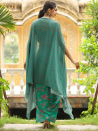 Janasya Green Georgette Floral Top Bottom Cape | Grocsy