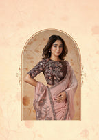 Peach Crepe Satin Silk Thread, Sequence, Cord Embroidered with Stone Work Saree - Mohmanthan Dakshika | Grocsy