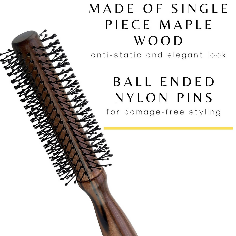 Bronson Professional Wooden Round Hair Brush Voluminzier For Blow Dry Curls and Waves - Dark Brown | Grocsy