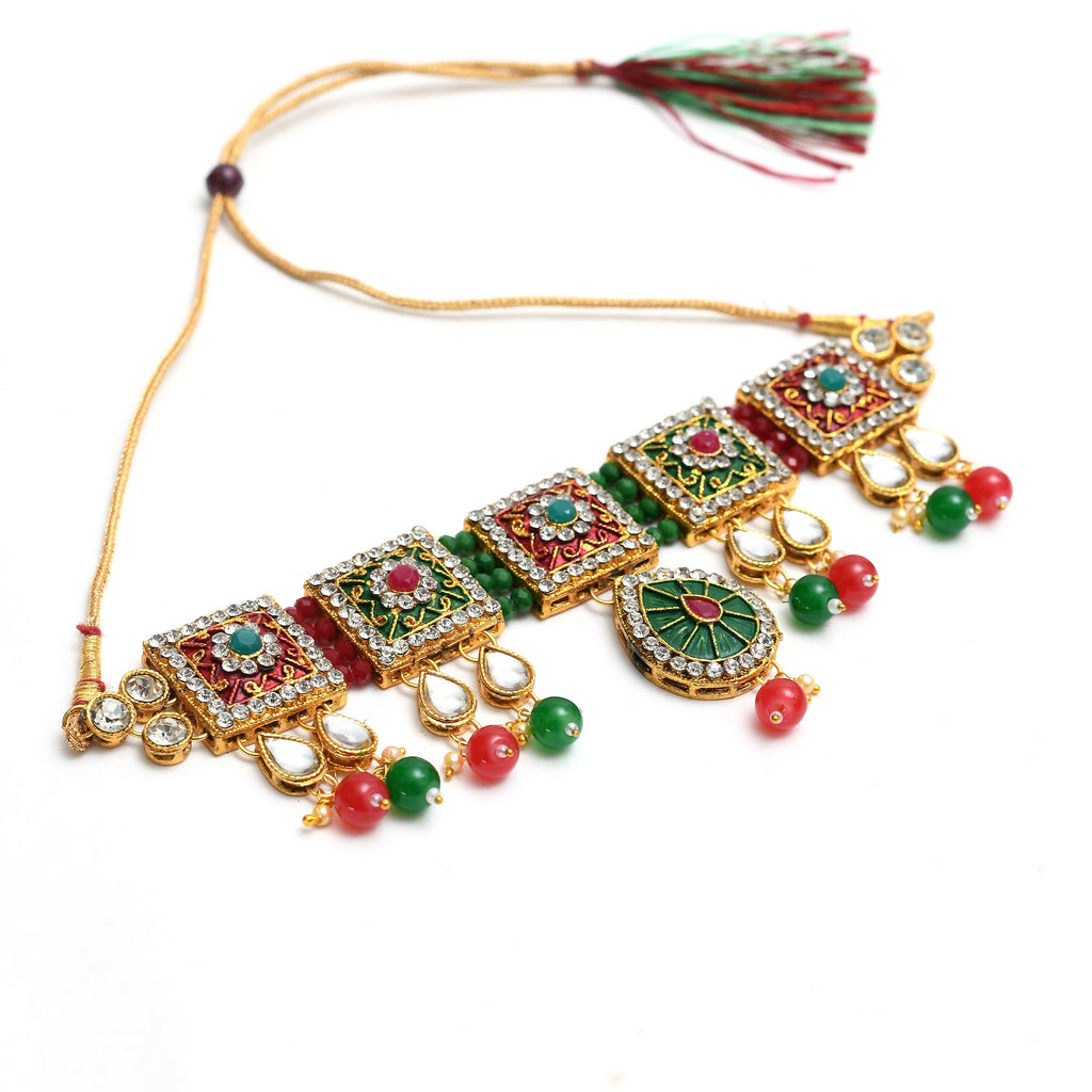 Mominos Fashion Johar Kamal Gold-Polished Brass Finish Meena & Pearls Work Choker For Women | Grocsy