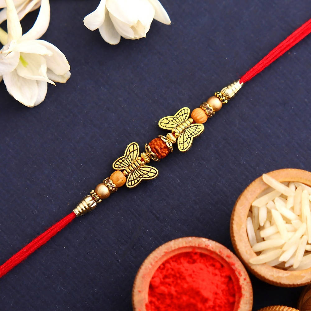 Ethnic Butterfly Rudraksha Rakhi & Cashew Jar | Grocsy
