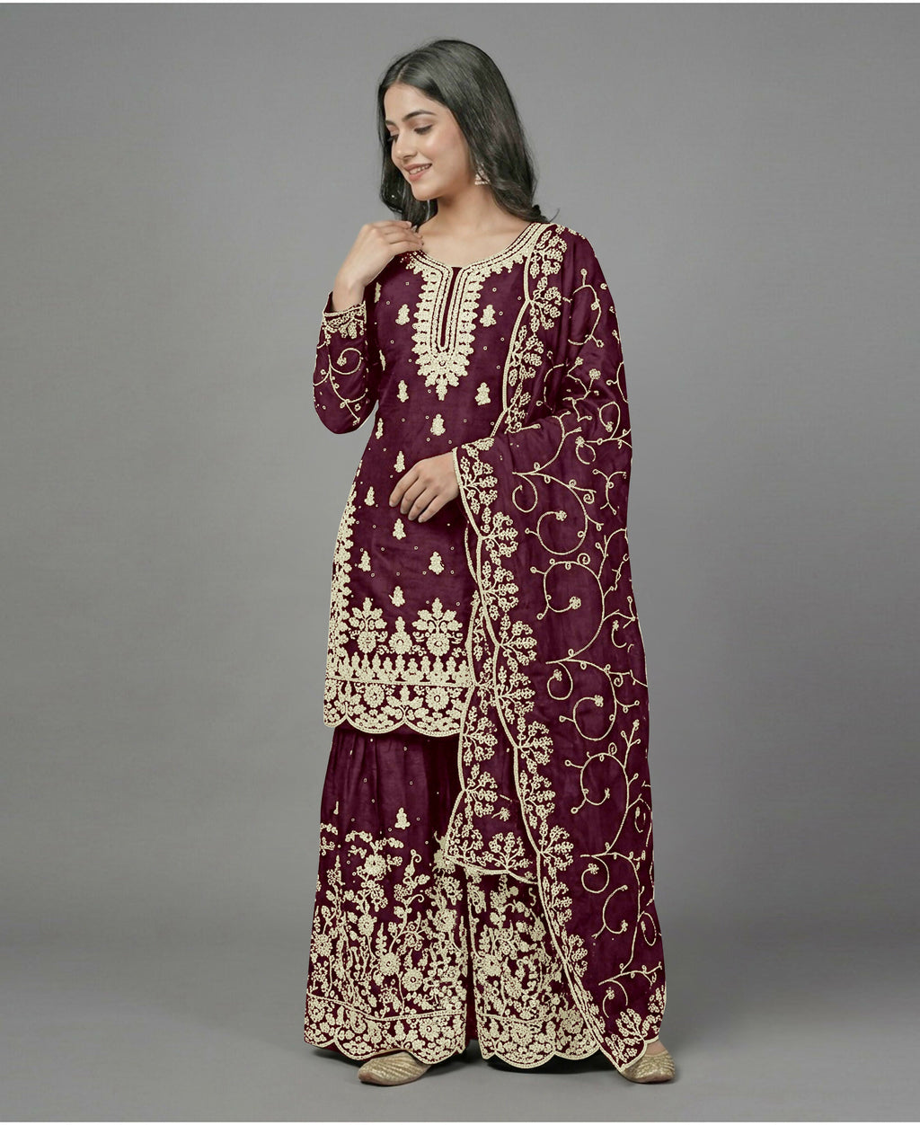 Teeya Creation Womens New Trendy Pure Gmy Silk With Heavy Embroidery Sequence Work Purple Kurta Set | Grocsy