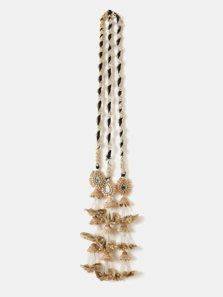 Ruby Raang Gold Gota Pati Work And Black Thread And Mirrors With Gold Stones And Mor Pankh Motif | Grocsy