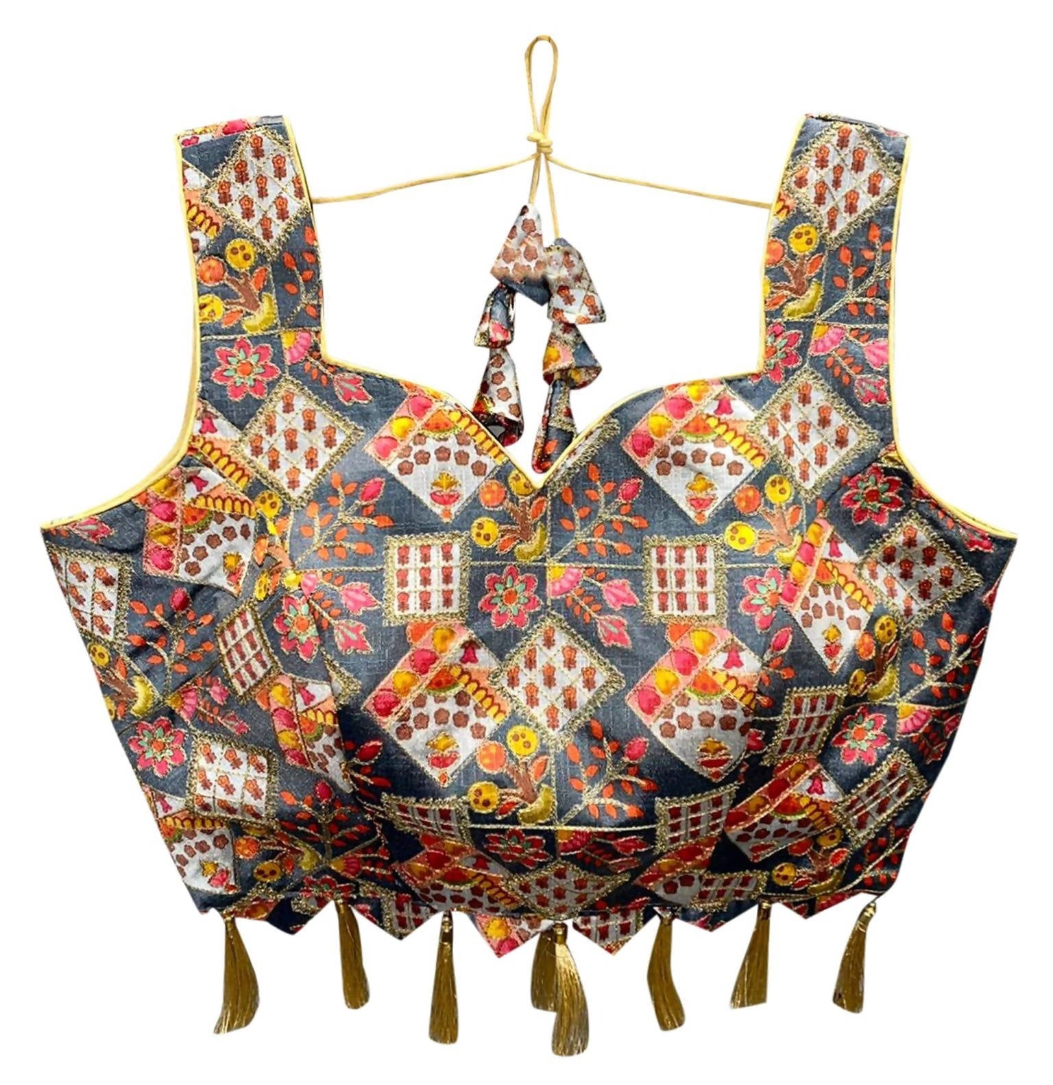 Vamika Grey Banglori Silk Digital Print And Embroidery Blouse | Grocsy
