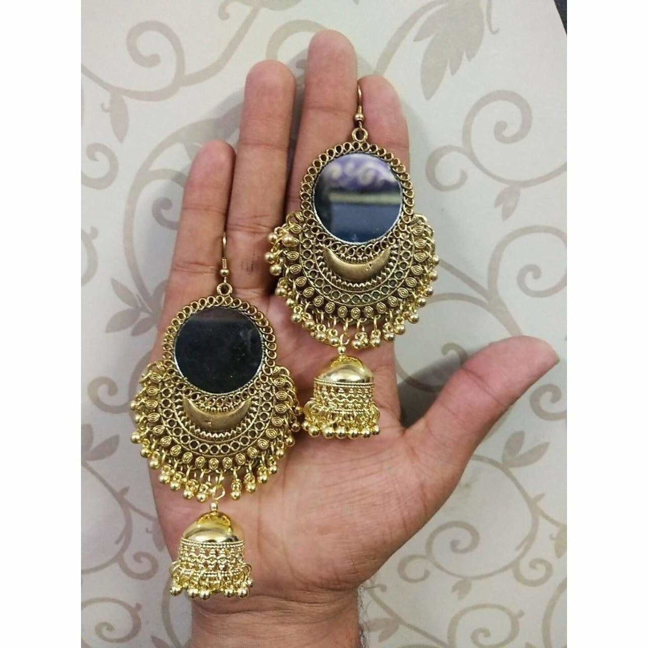 MS Fashion India Beautiful Gold Oxidized Mirror Jhumka Traditional Pearls Bridal Earrings | Grocsy