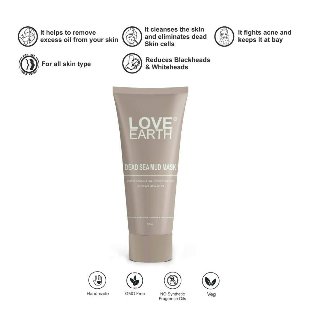 Love Earth Dead Sea Mud Mask with Argan Oil and Rosehip Oil | Grocsy